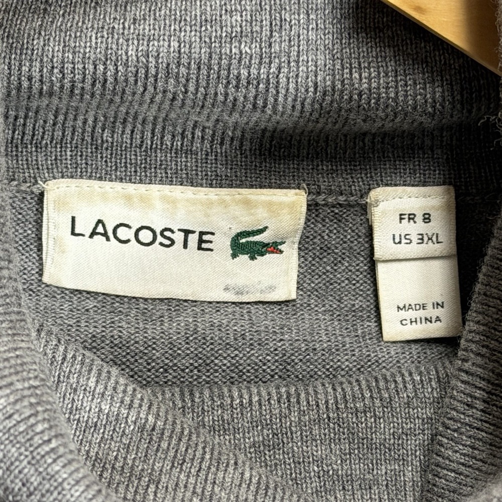 Lacoste Sweater Mens 3XL Gray 100% Extra Fine Merino Wool Turtleneck Crocodile - Picture 3 of 9